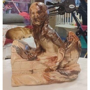 Canoe Door Stop or Single Bookend Carved Rock Very Heavy